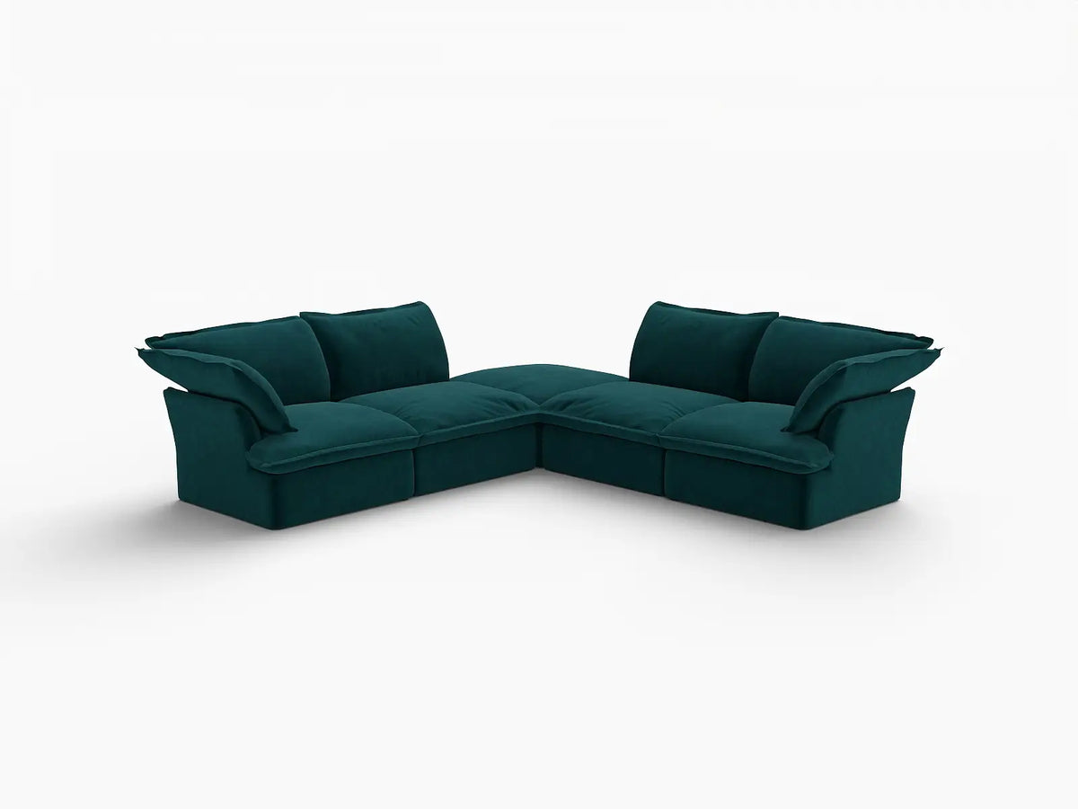 Deluxe Cloud 4-Seater V-Shaped Sectional with Storage | 5-Piece (includes 1 ottoman), Velvet Fabric, Washable Covers