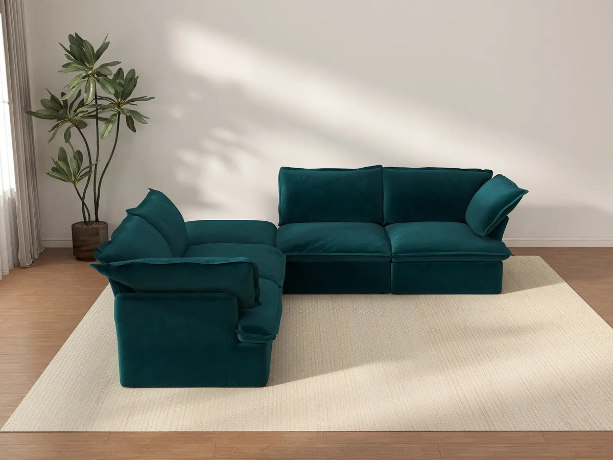 Deluxe Cloud 4-Seater V-Shaped Sectional with Storage | 5-Piece (includes 1 ottoman), Velvet Fabric, Washable Covers