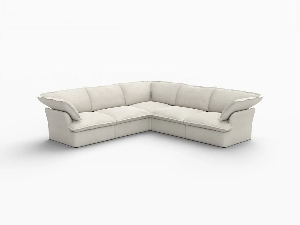 Deluxe Cloud 5-Seater Beige Washable V-Shaped Sectional | 5-Piece, Linen and Cotton Fabric, Modular Design