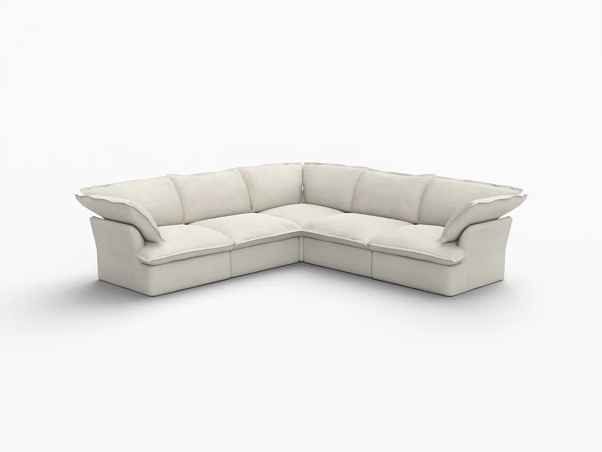 Deluxe Cloud 5-Seater Beige Washable V-Shaped Sectional | 5-Piece, Linen and Cotton Fabric, Modular Design