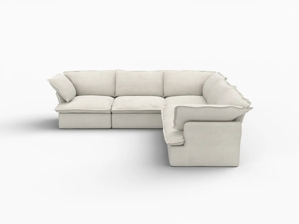 Deluxe Cloud 5-Seater Beige Washable V-Shaped Sectional | 5-Piece, Linen and Cotton Fabric, Modular Design