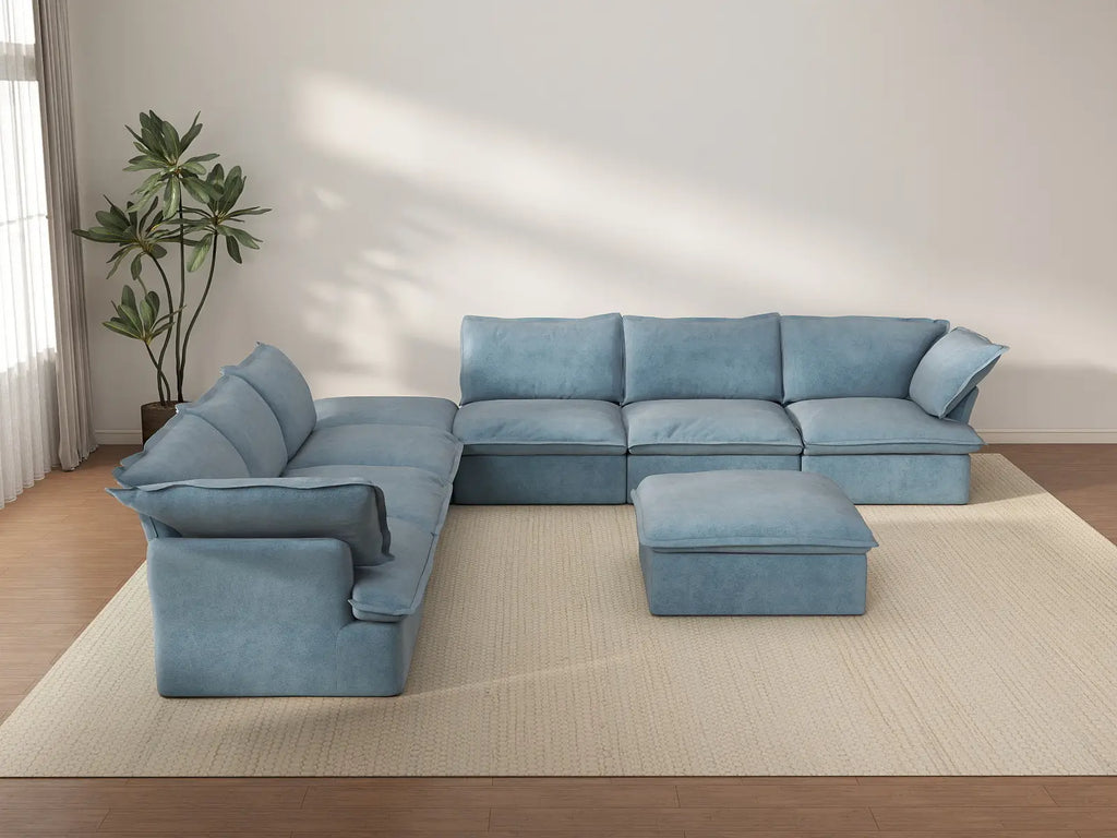 Deluxe Cloud 6-Seater Sofa Set with Storage | 8-Piece (includes 2 ottomans), Velvet Fabric, Washable Covers
