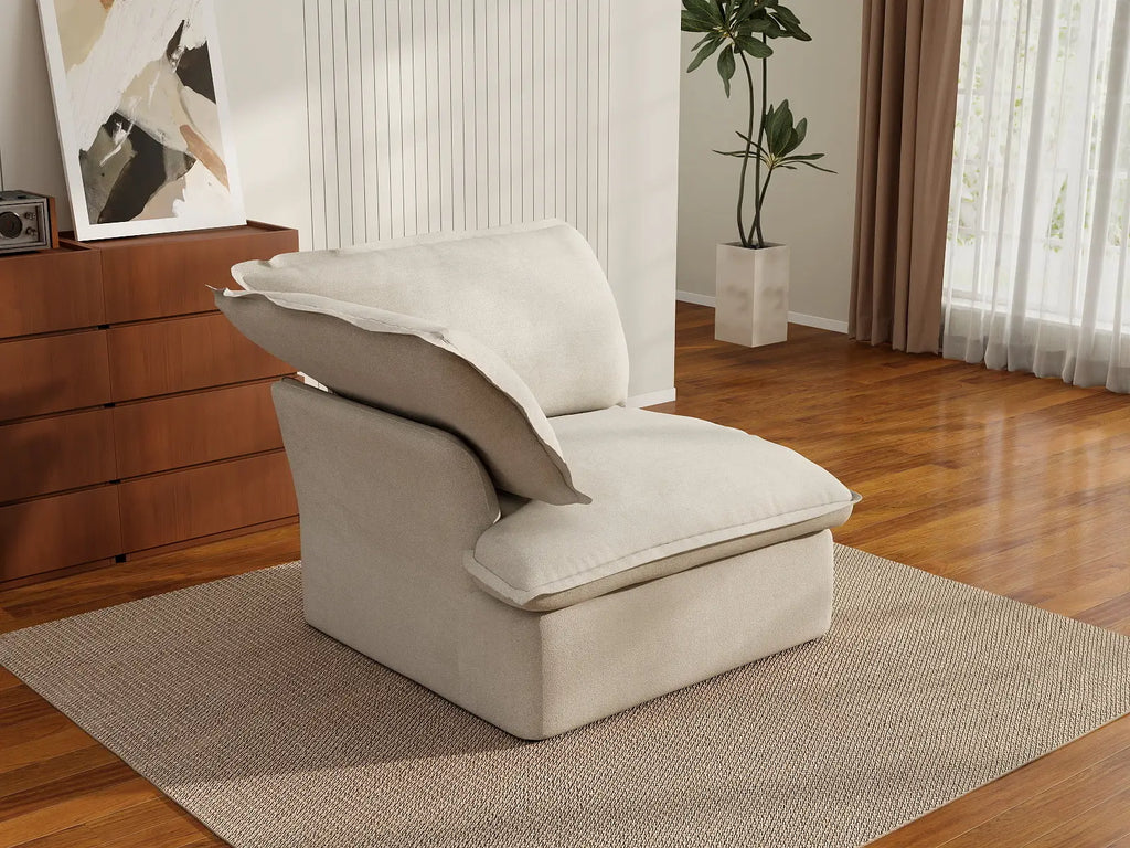 Deluxe Cloud Beige 1-Seater Single Sofa | 1-Piece, Linen and Cotton Fabric, Washable Covers