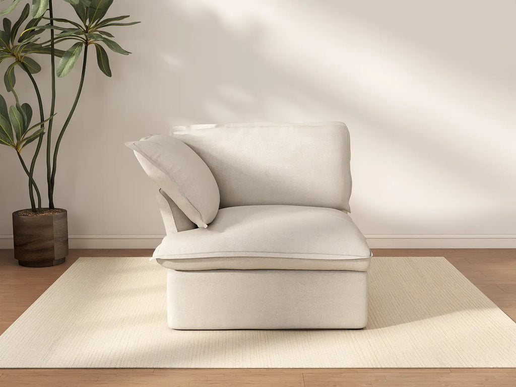 Deluxe Cloud Beige 1-Seater Single Sofa | 1-Piece, Linen and Cotton Fabric, Washable Covers