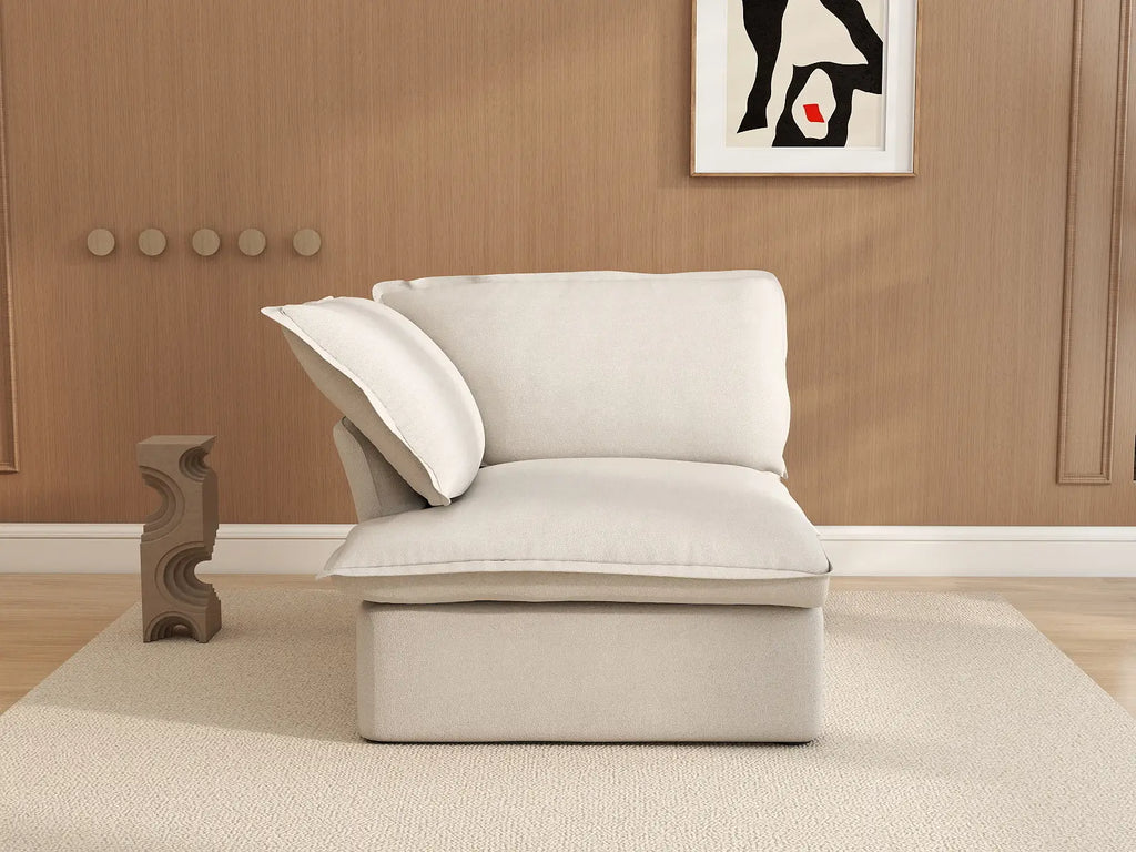 Deluxe Cloud Beige 1-Seater Single Sofa | 1-Piece, Linen and Cotton Fabric, Washable Covers