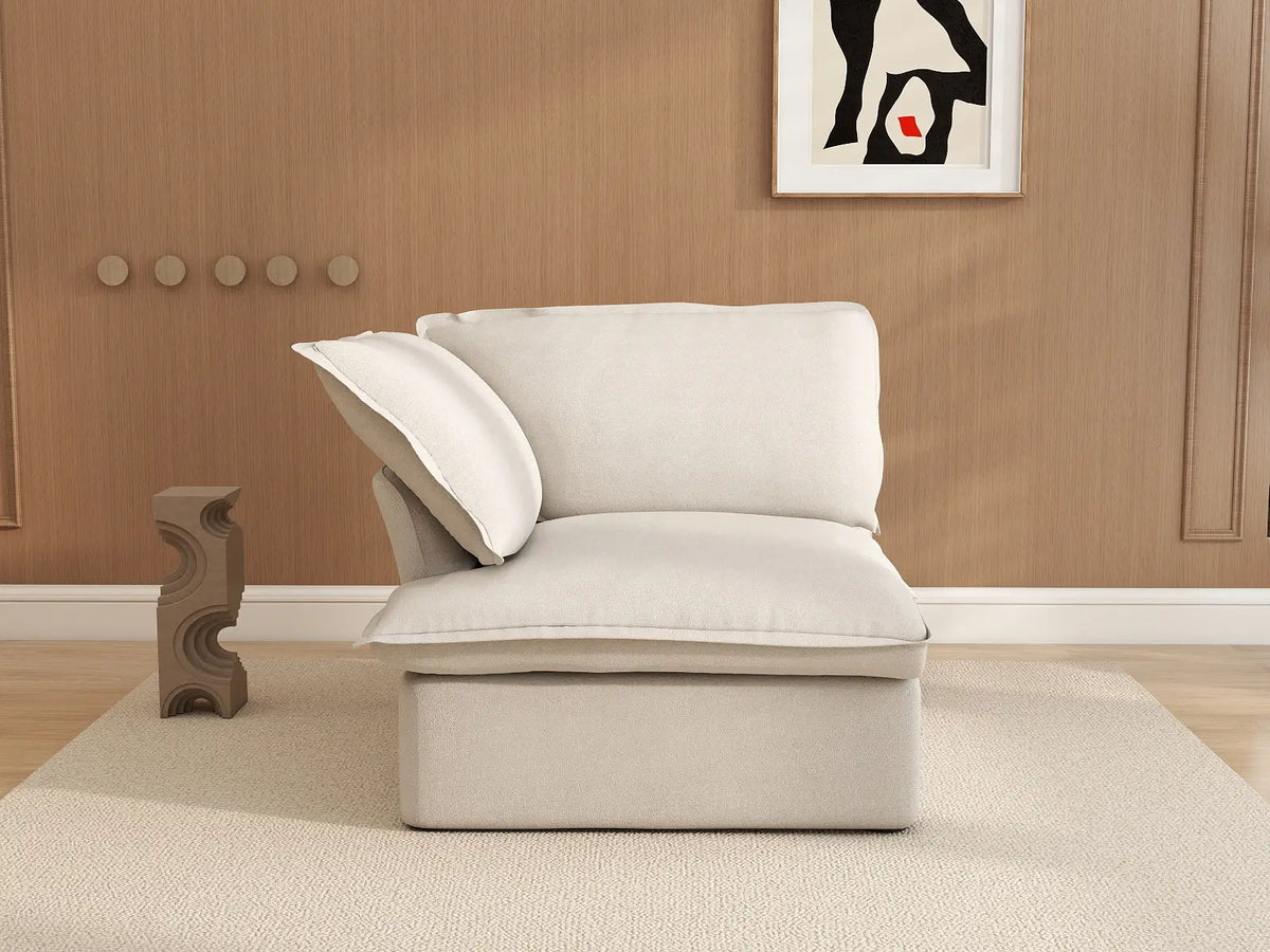 Deluxe Cloud Beige 1-Seater Single Sofa | 1-Piece, Linen and Cotton Fabric, Washable Covers