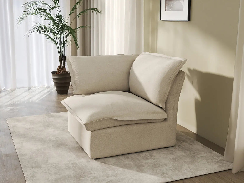Deluxe Cloud Beige 1-Seater Single Sofa | 1-Piece, Linen and Cotton Fabric, Washable Covers