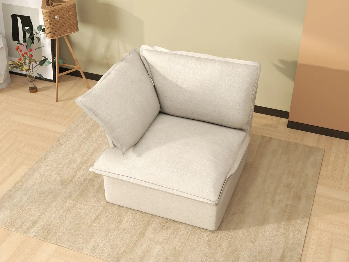 Deluxe Cloud Beige 1-Seater Single Sofa | 1-Piece, Linen and Cotton Fabric, Washable Covers