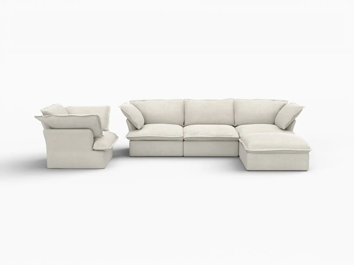 Deluxe Cloud Beige 4-Seater Sofa with Storage | 5-Piece (includes 1 ottoman), Linen and Cotton Fabric, Washable Covers