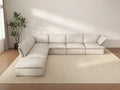 Deluxe Cloud Beige 6-Seater V-Shaped Sectional with Storage | 7-Piece (includes 1 ottoman), Linen and Cotton Fabric, Washable Covers