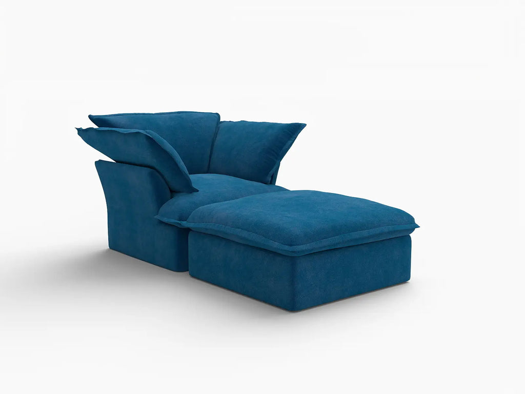 Deluxe Cloud Blue 1-Seater Single Sofa | 2-Piece (includes 1 ottoman), Velvet Fabric, Storage Ottoman