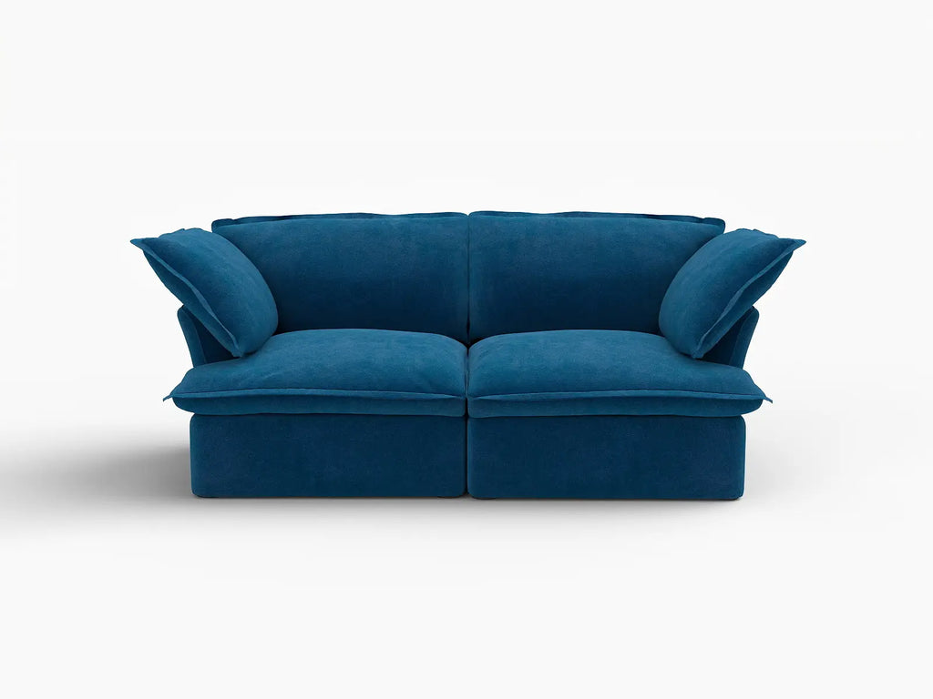 Deluxe Cloud Blue 2-Seater Loveseat Small Space | 2-Piece, Velvet Fabric, Washable Covers