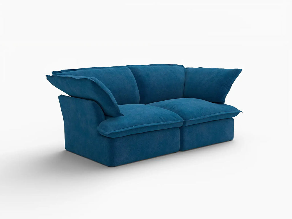 Deluxe Cloud Blue 2-Seater Loveseat Small Space | 2-Piece, Velvet Fabric, Washable Covers