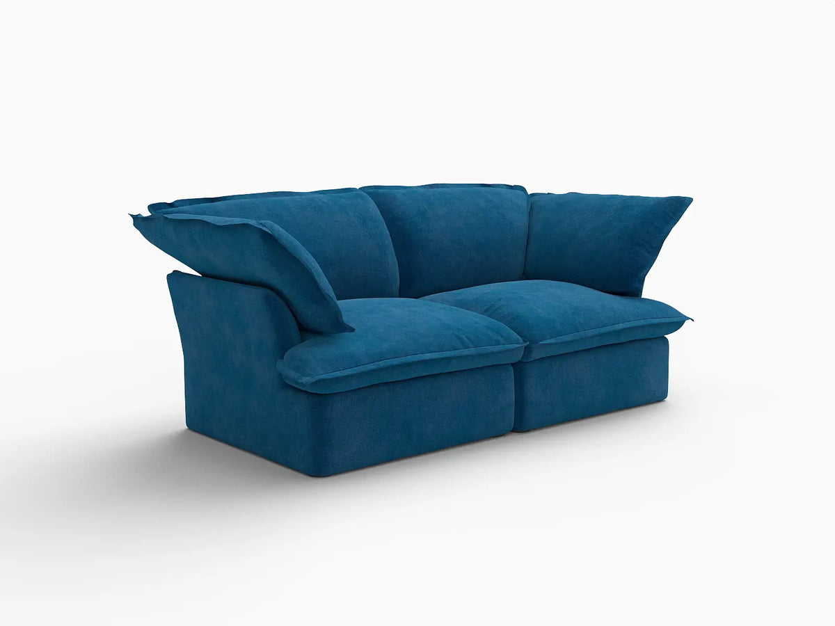 Deluxe Cloud Blue 2-Seater Loveseat Small Space | 2-Piece, Velvet Fabric, Washable Covers