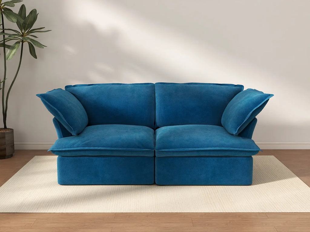 Deluxe Cloud Blue 2-Seater Loveseat Small Space | 2-Piece, Velvet Fabric, Washable Covers