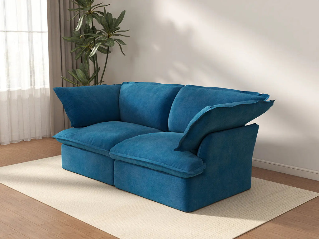 Deluxe Cloud Blue 2-Seater Loveseat Small Space | 2-Piece, Velvet Fabric, Washable Covers