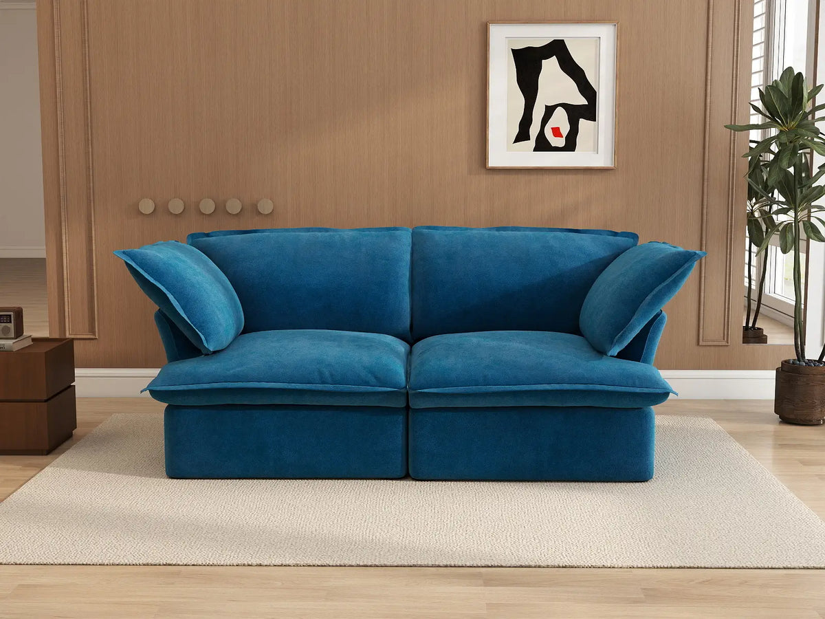 Deluxe Cloud Blue 2-Seater Loveseat Small Space | 2-Piece, Velvet Fabric, Washable Covers