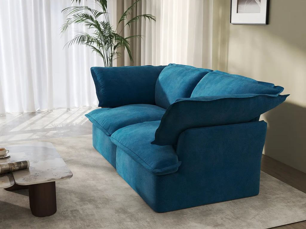 Deluxe Cloud Blue 2-Seater Loveseat Small Space | 2-Piece, Velvet Fabric, Washable Covers