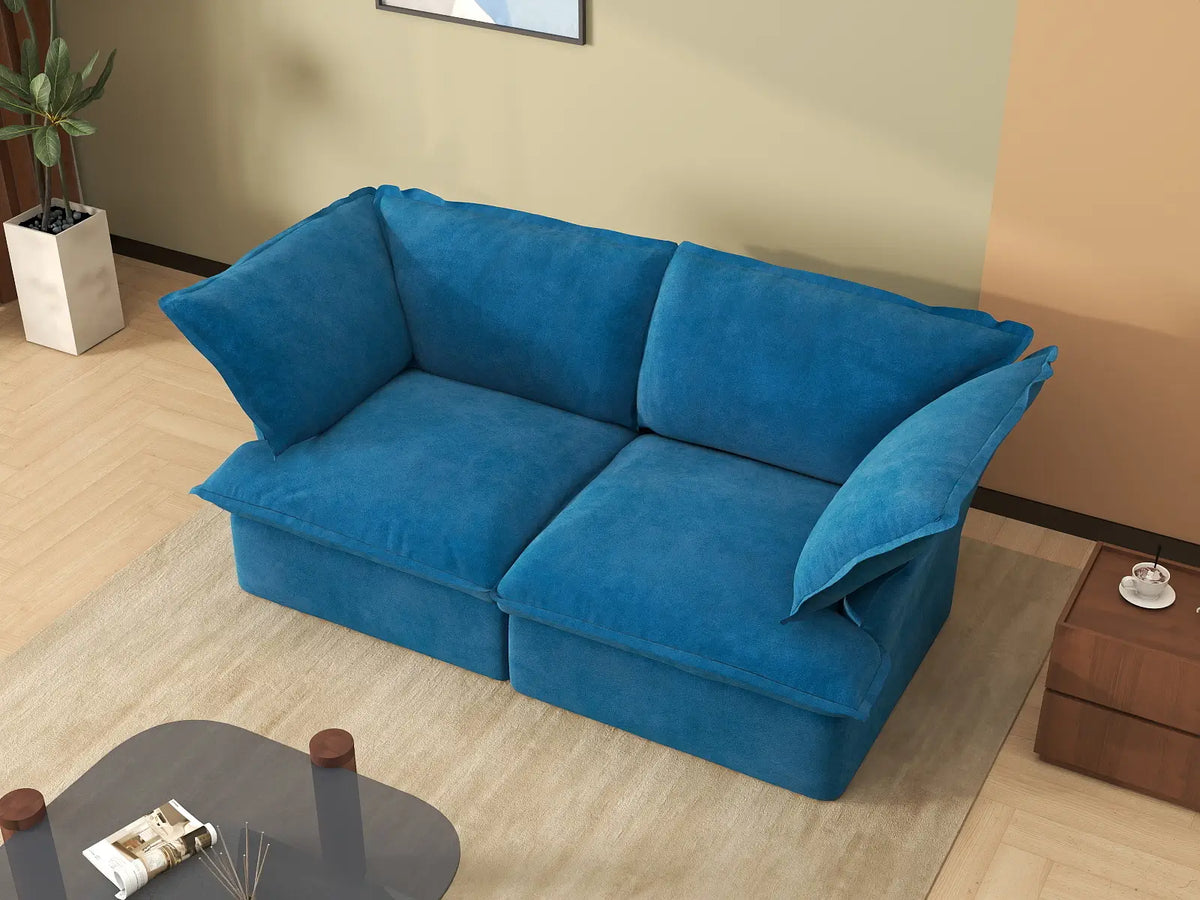 Deluxe Cloud Blue 2-Seater Loveseat Small Space | 2-Piece, Velvet Fabric, Washable Covers