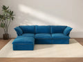 Deluxe Cloud Blue 3-Seater L-Shaped Sectional | 4-Piece (includes 1 ottoman), Velvet Fabric, Storage Ottoman