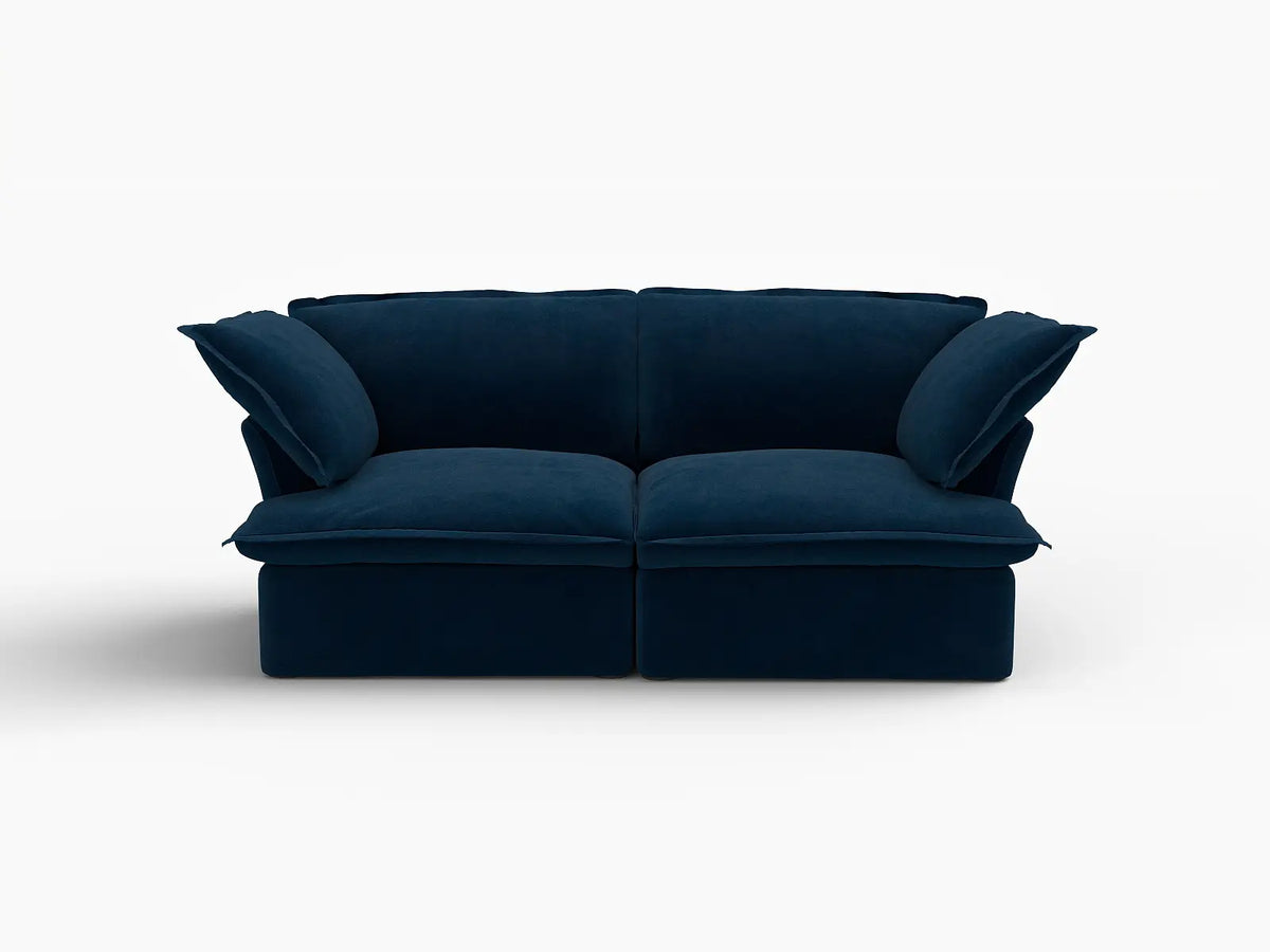 Deluxe Cloud Dark Blue 2-Seater Loveseats for Studio | 2-Piece, Velvet Fabric, Washable Covers