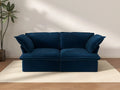 Deluxe Cloud Dark Blue 2-Seater Loveseats for Studio | 2-Piece, Velvet Fabric, Washable Covers