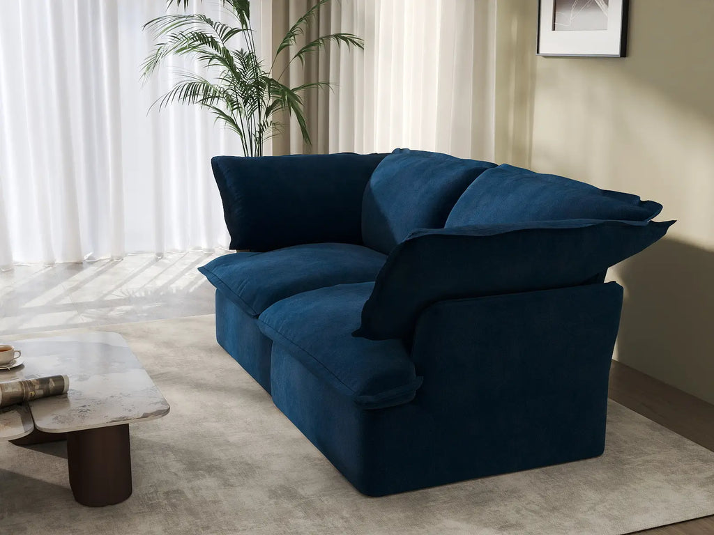Deluxe Cloud Dark Blue 2-Seater Loveseats for Studio | 2-Piece, Velvet Fabric, Washable Covers