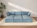 Deluxe Cloud Light Blue 3-Seater Modular Pit Sectional | 6-Piece (includes 3 ottomans), Velvet Fabric, Storage Ottoman