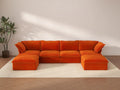 Deluxe Cloud Orange 4-Seater U-Shaped Storage Sofa | 6-Piece (includes 2 ottomans), Velvet Fabric, Washable Covers