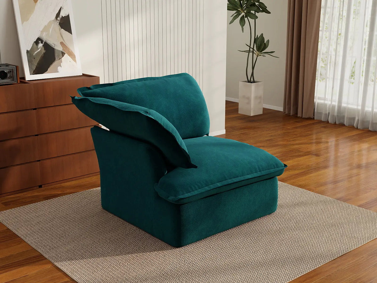 Deluxe Cloud Turquoise 1-Seater Single Sofa | 1-Piece, Velvet Fabric, Washable Covers