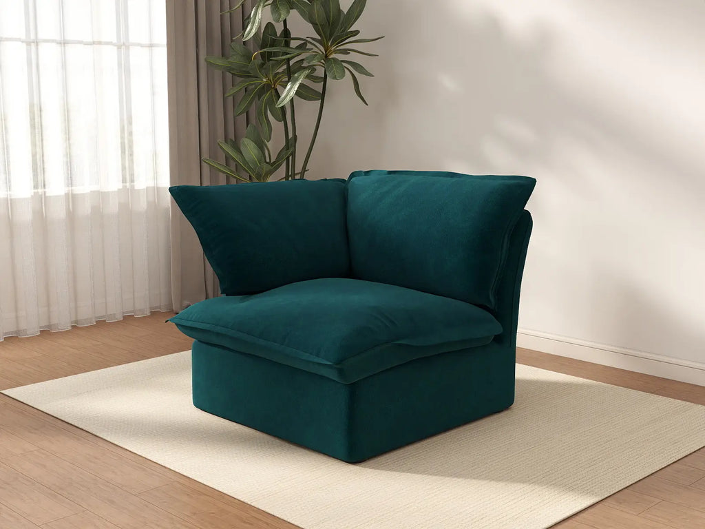 Deluxe Cloud Turquoise 1-Seater Single Sofa | 1-Piece, Velvet Fabric, Washable Covers