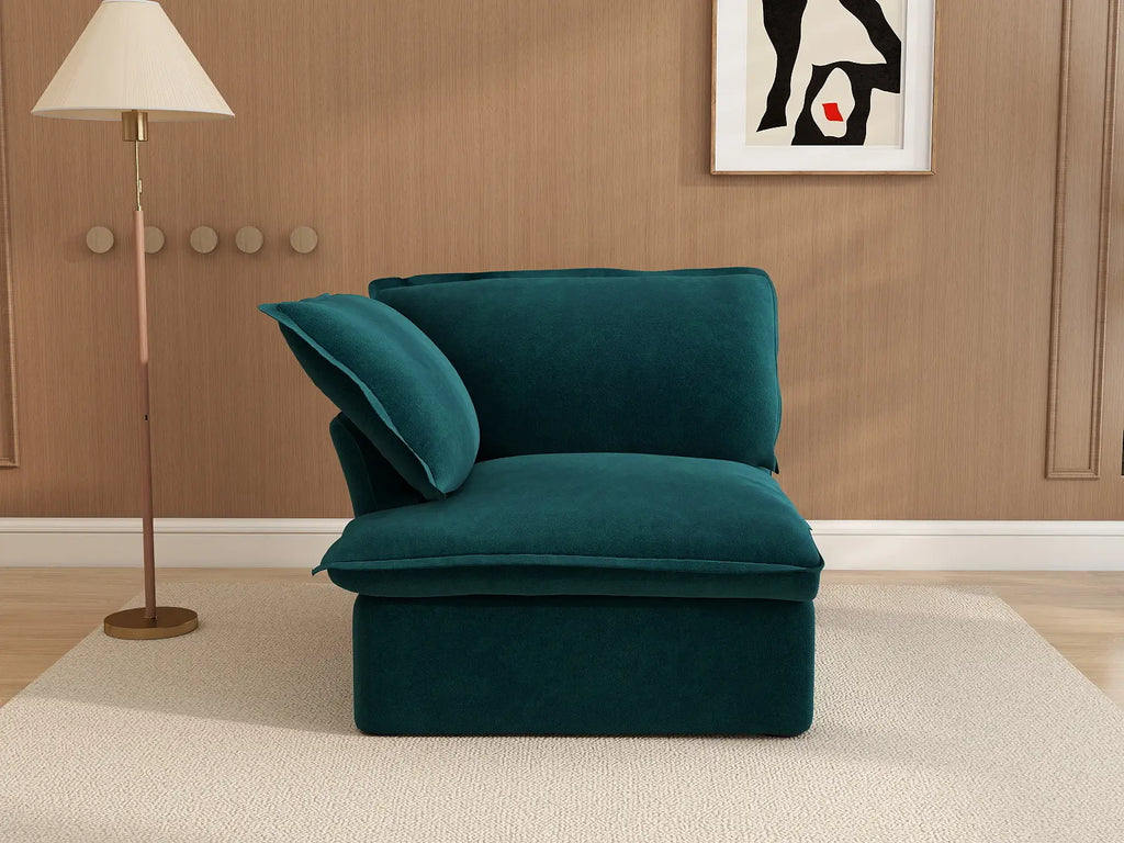 Deluxe Cloud Turquoise 1-Seater Single Sofa | 1-Piece, Velvet Fabric, Washable Covers