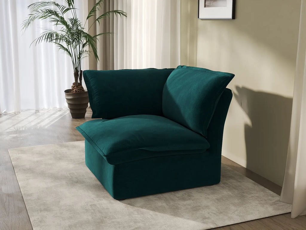 Deluxe Cloud Turquoise 1-Seater Single Sofa | 1-Piece, Velvet Fabric, Washable Covers