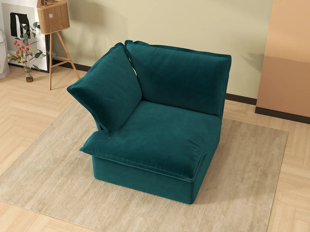 Deluxe Cloud Turquoise 1-Seater Single Sofa | 1-Piece, Velvet Fabric, Washable Covers