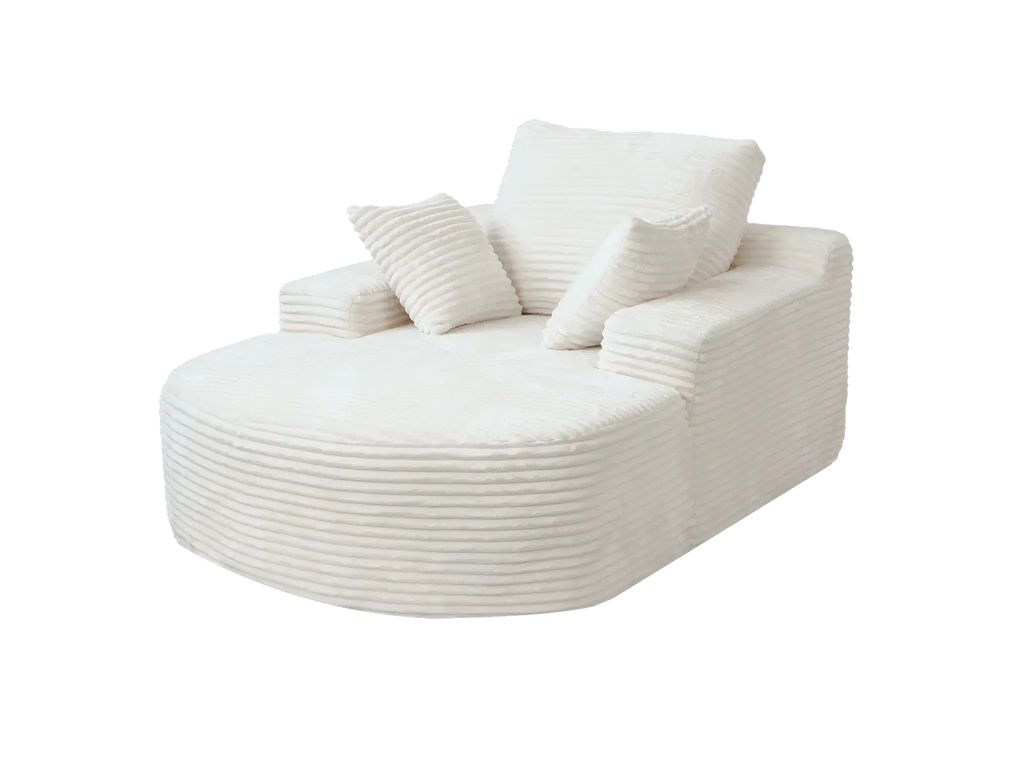 Essential 1-Seater White Small Space Single Sofa | 1-Piece, Corduroy Fabric, Chaise-Style Comfort, Compact Design