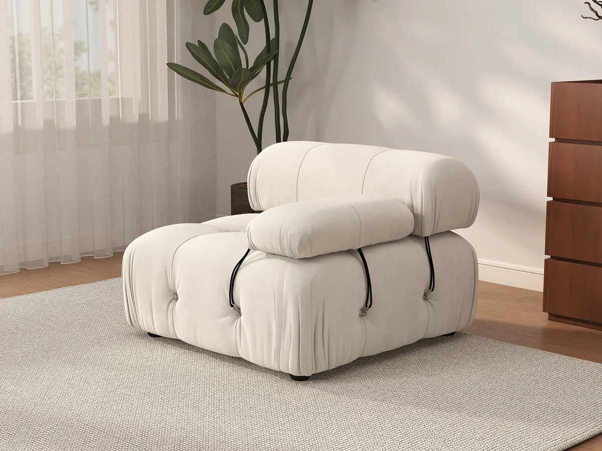 Matrix Beige 1-Seater Single Sofa | 1-Piece, Right-Arm Design, Velvet Fabric, Fixed Upholstery