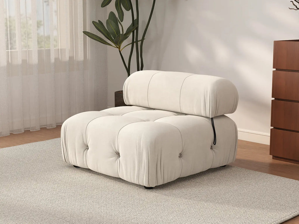 Matrix Beige 1-Seater Single Sofa | 1-Piece, Armless Design, Velvet Fabric, Fixed Upholstery