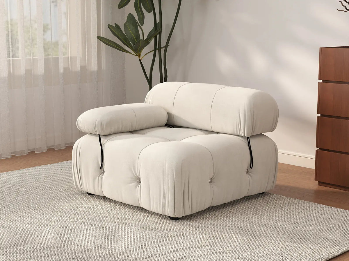 Matrix Beige 1-Seater Single Sofa | 1-Piece, Left-Arm Design, Velvet Fabric, Fixed Upholstery