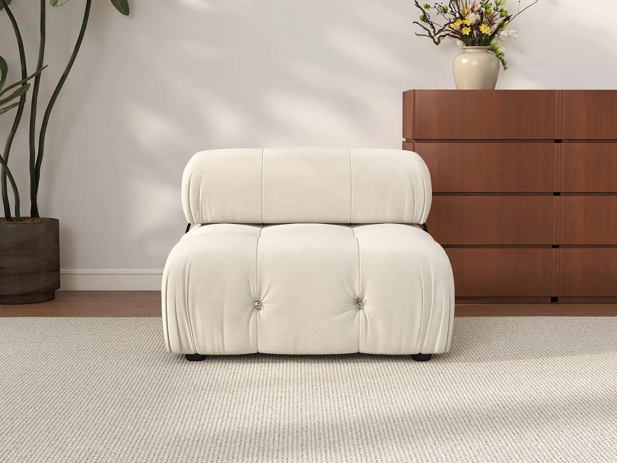 Matrix Beige 1-Seater Single Sofa | 1-Piece, Armless Design, Velvet Fabric, Fixed Upholstery