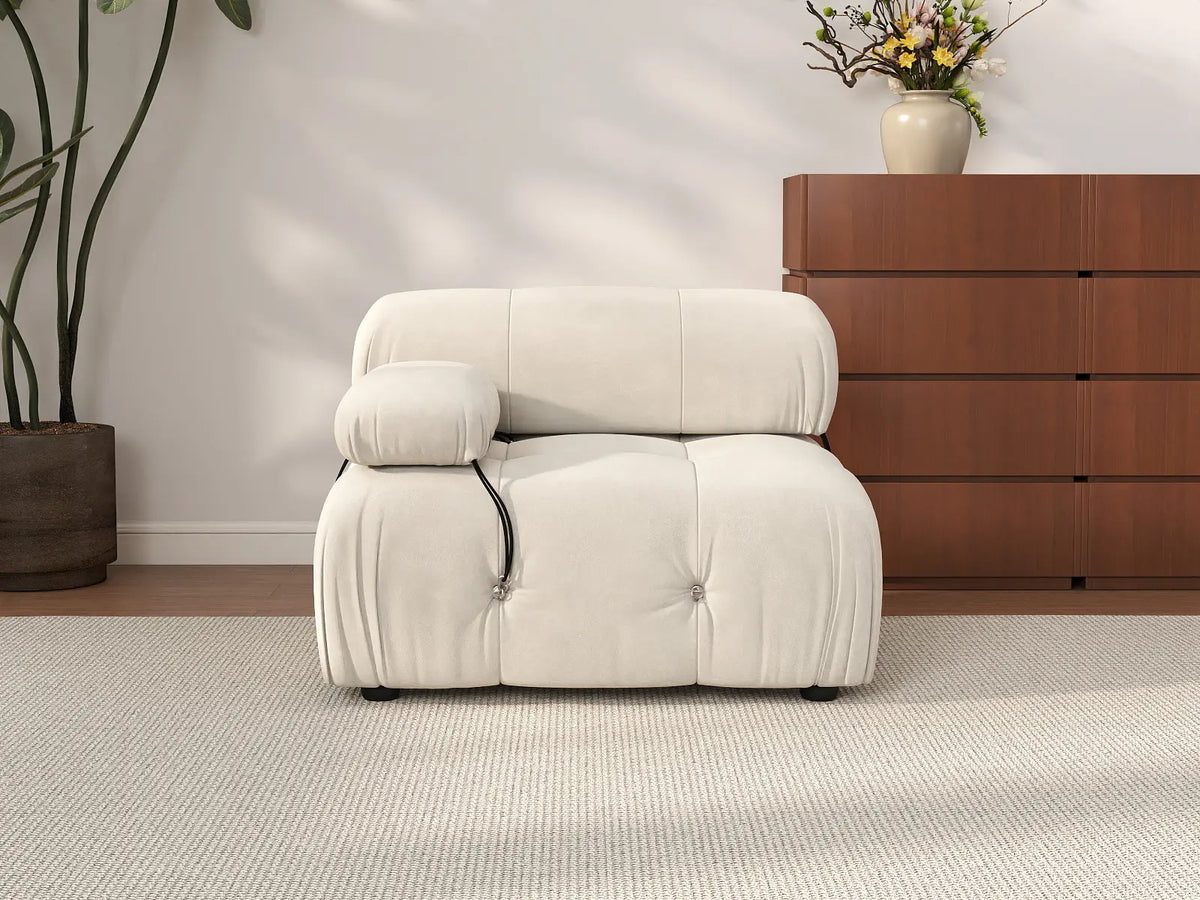 Matrix Beige 1-Seater Single Sofa | 1-Piece, Left-Arm Design, Velvet Fabric, Fixed Upholstery