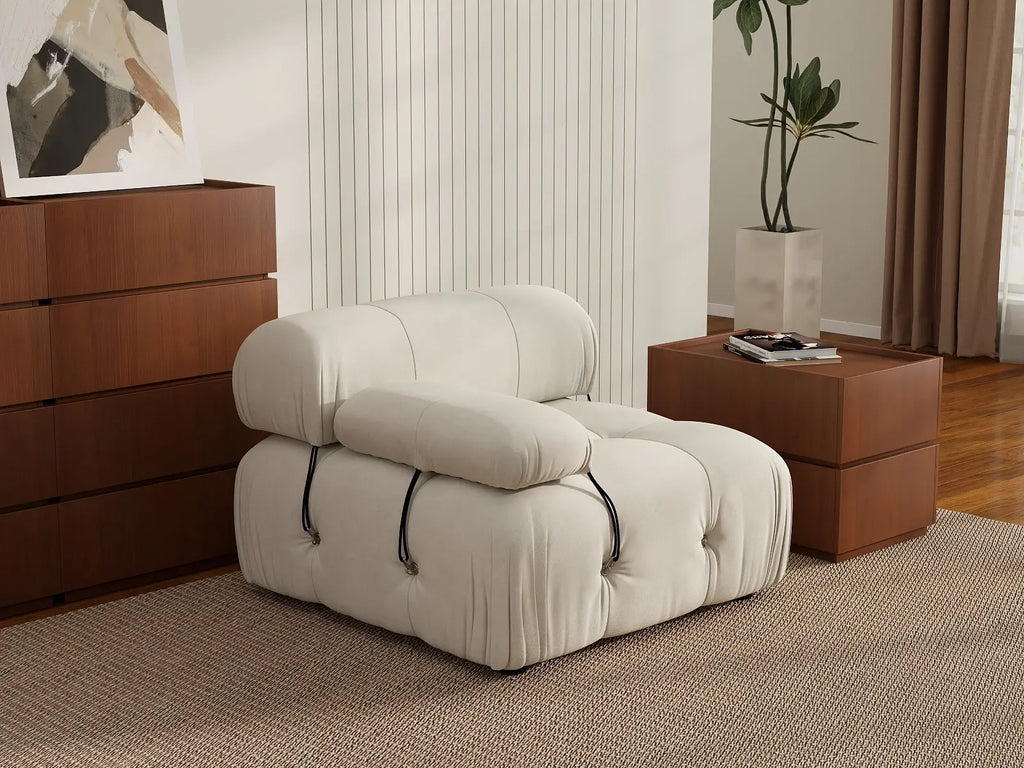 Matrix Beige 1-Seater Single Sofa | 1-Piece, Left-Arm Design, Velvet Fabric, Fixed Upholstery