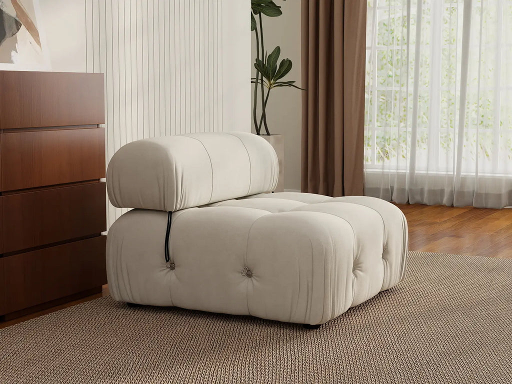 Matrix Beige 1-Seater Single Sofa | 1-Piece, Armless Design, Velvet Fabric, Fixed Upholstery