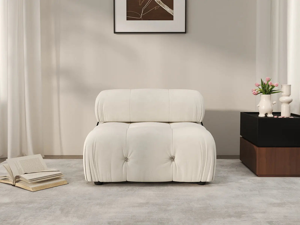Matrix Beige 1-Seater Single Sofa | 1-Piece, Armless Design, Velvet Fabric, Fixed Upholstery