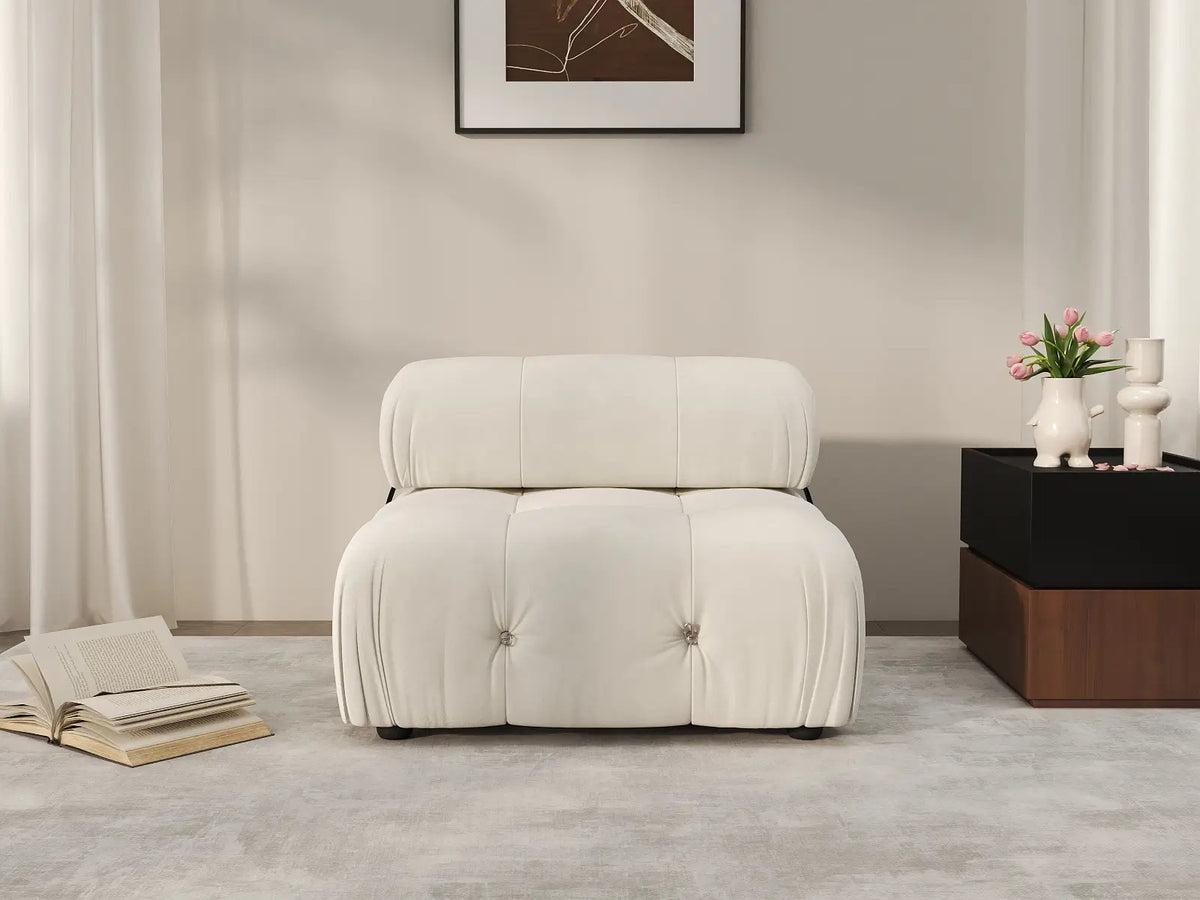 Matrix Beige 1-Seater Single Sofa | 1-Piece, Armless Design, Velvet Fabric, Fixed Upholstery