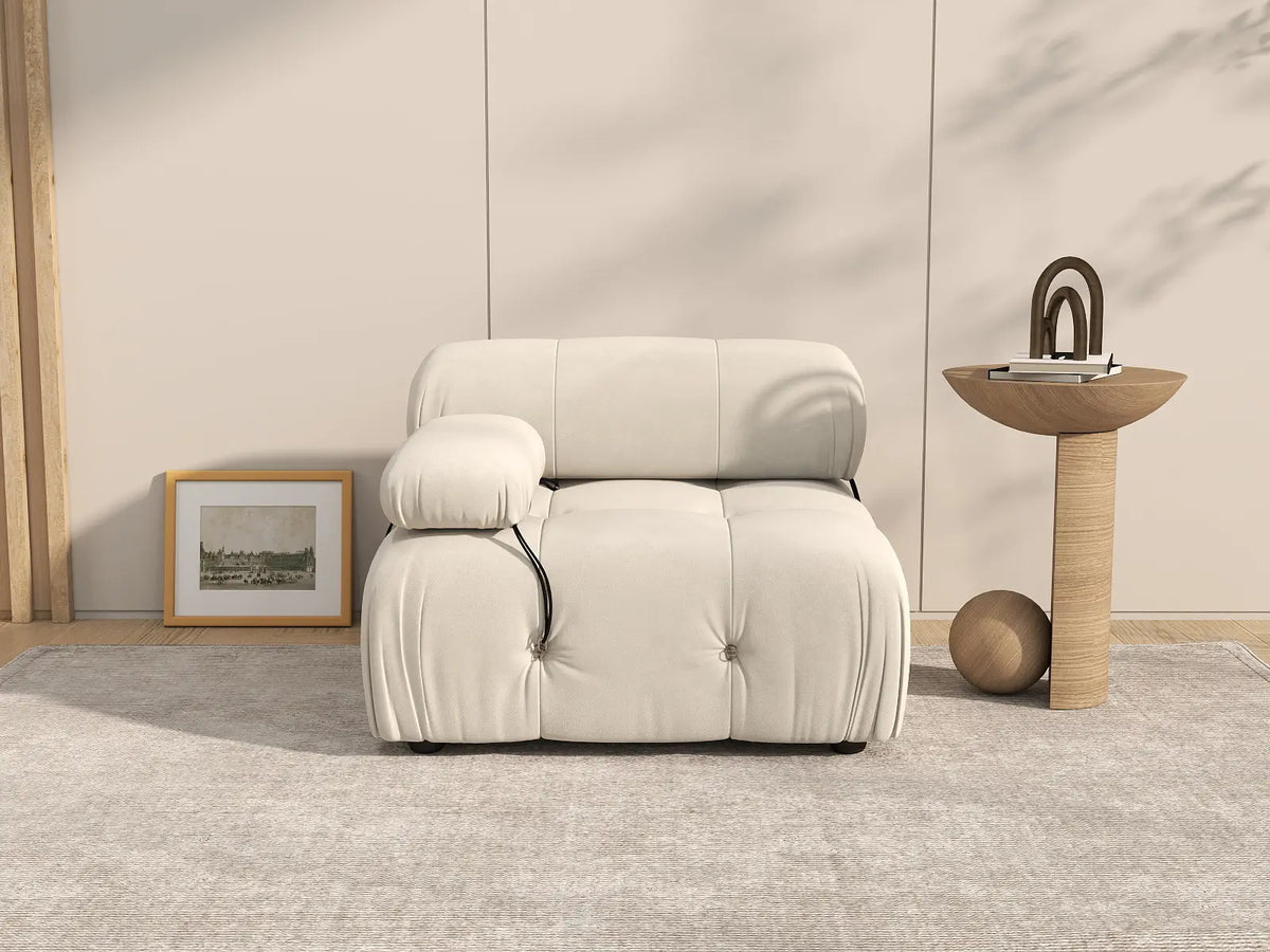 Matrix Beige 1-Seater Single Sofa | 1-Piece, Left-Arm Design, Velvet Fabric, Fixed Upholstery