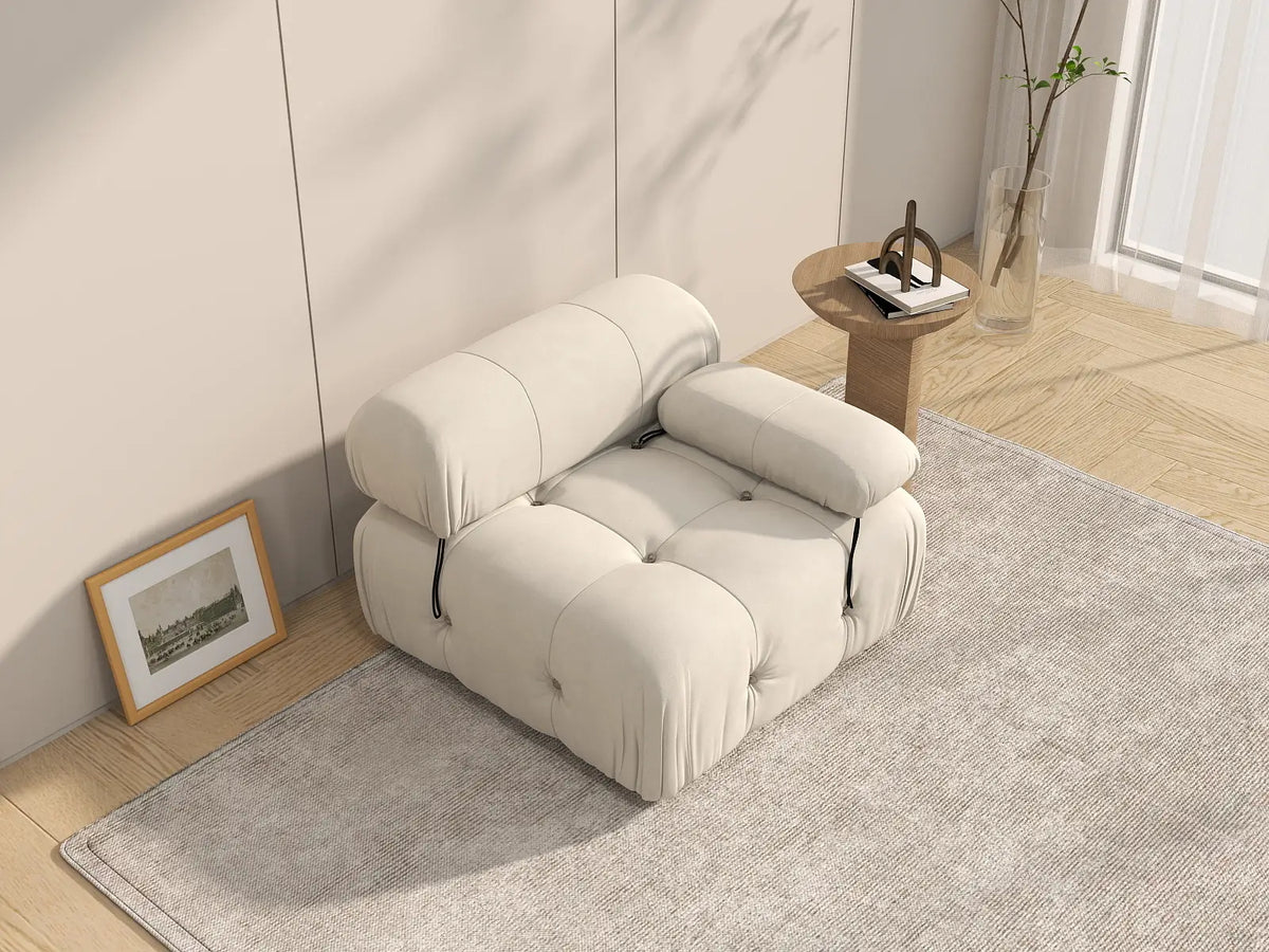 Matrix Beige 1-Seater Single Sofa | 1-Piece, Right-Arm Design, Velvet Fabric, Fixed Upholstery