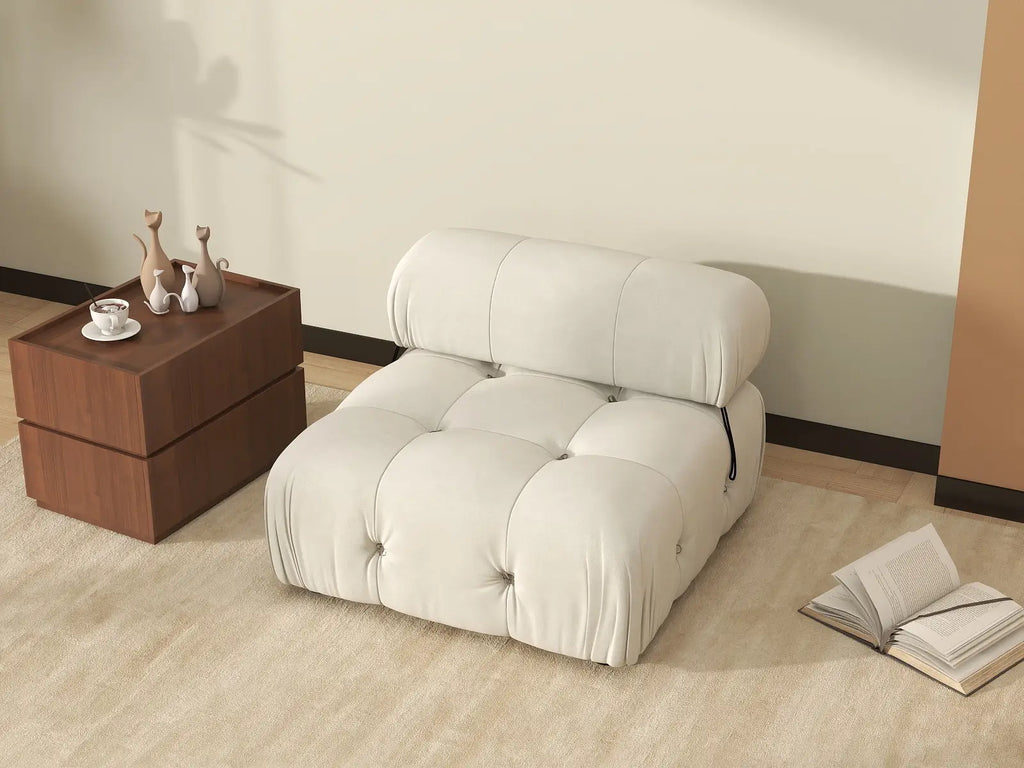 Matrix Beige 1-Seater Single Sofa | 1-Piece, Armless Design, Velvet Fabric, Fixed Upholstery