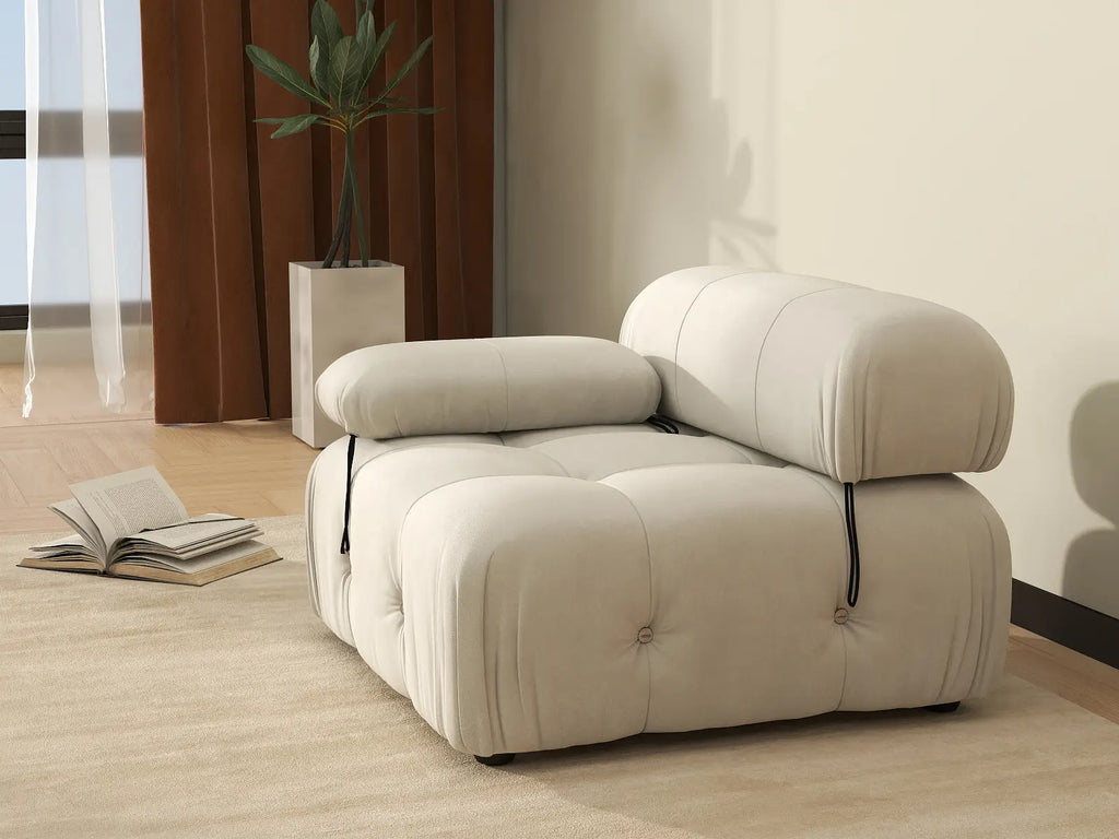Matrix Beige 1-Seater Single Sofa | 1-Piece, Left-Arm Design, Velvet Fabric, Fixed Upholstery