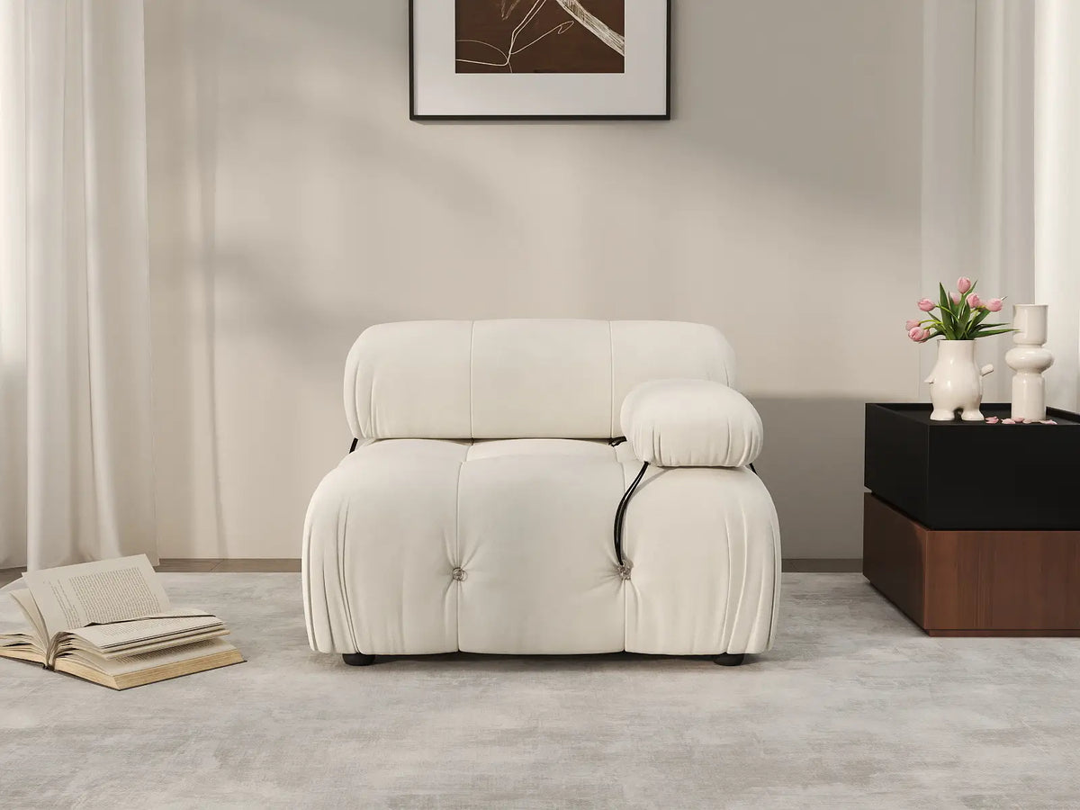 Matrix Beige 1-Seater Single Sofa | 1-Piece, Right-Arm Design, Velvet Fabric, Fixed Upholstery