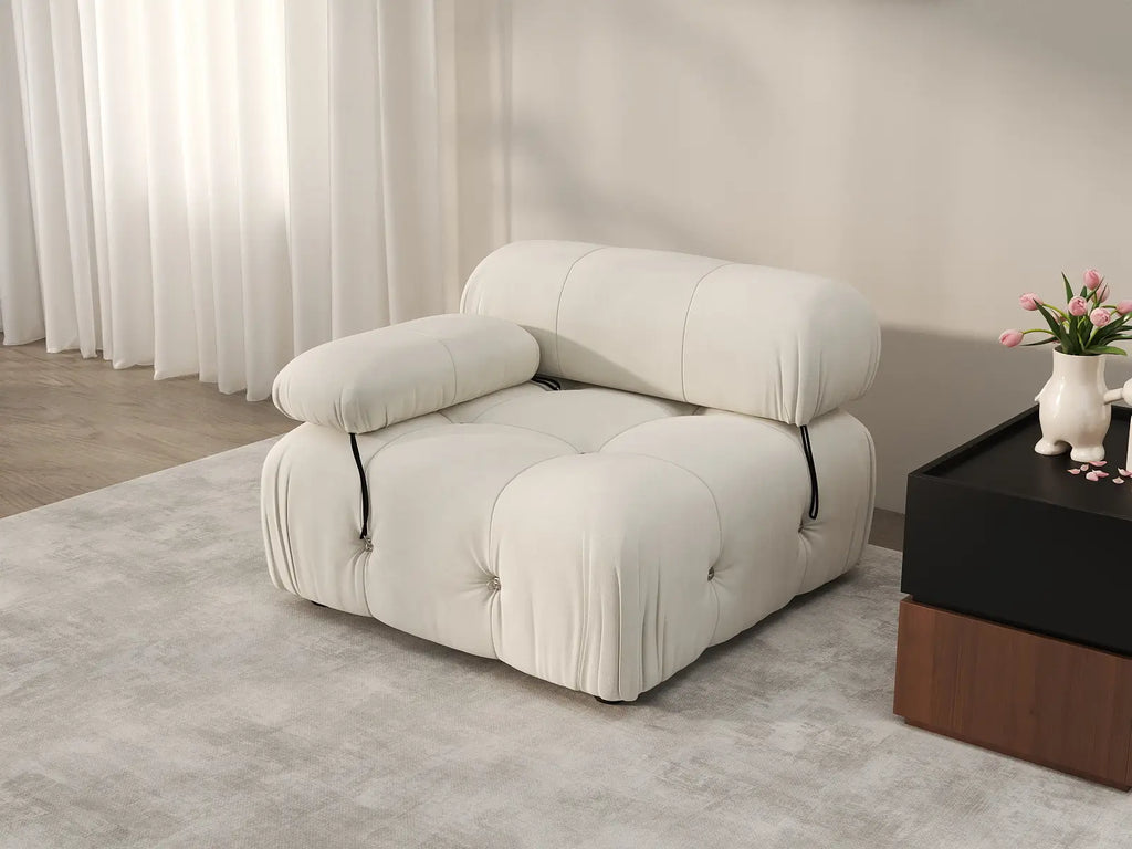 Matrix Beige 1-Seater Single Sofa | 1-Piece, Left-Arm Design, Velvet Fabric, Fixed Upholstery